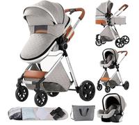 Magic ZC 3 in 1 Pushchair Pram Travel System, Baby Stroller 3 in 1 with Reversible Two Pushing Modes, Newborn Infant Buggy Aluminum Frame, Toddler Carriage One-Click Folding (V9 Light Grey)