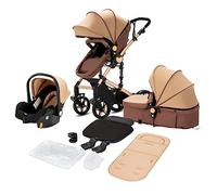 Magic ZC 3 in 1 Pushchair Pram Travel System, Baby Stroller 3 in 1 with Reversible Two Pushing Modes, Newborn Infant Carriage One-Click Folding, Toddler Buggy Aluminum Frame (Khaki 588)