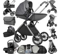 Magic ZC 4 in 1 Pushchair Pram Baby Stroller, Travel System 4 in 1 with Reversible Two Pushing Modes, Newborn Carriage Aluminium Frame, Toddler Infant Buggy with One-Click Folding (688 Deep Grey)