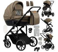 Magic ZC 4 in 1 Pushchair Pram Baby Stroller, Travel System 4 in 1 with Reversible Two Pushing Modes, Newborn Carriage Aluminium Frame, Toddler Infant Buggy with One-Click Folding (688 Khaki)