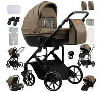 Magic ZC 4 in 1 Pushchair Pram Baby Stroller, Travel System 4 in 1 with Reversible Two Pushing Modes, Toddler Infant Buggy with One-Click Folding, Newborn Carriage Aluminium Frame (688 Khaki)