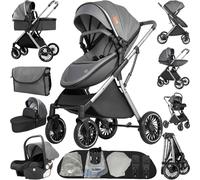 Magic ZC 4 in 1 Pushchair Pram Baby Stroller, Travel System 4 in 1 with Reversible Two Pushing Modes, Toddler Infant Buggy with One-Click Folding, Newborn Carriage Aluminium Frame (688 Deep Grey)