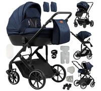 Magic ZC 4 in 1 Pushchair Pram Baby Stroller, Travel System 4 in 1 with Reversible Two Pushing Modes, Newborn Carriage Aluminium Frame, Toddler Infant Buggy with One-Click Folding (688 Blue)