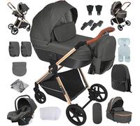 Magic ZC 4 in 1 Pushchair Pram Travel System, Baby Stroller 4 in 1 with Reversible Two Pushing Modes, Infant Newborn Carriage with One-Click Folding, Toddler Buggy with Aluminum Frame (H2 Deep Grey)