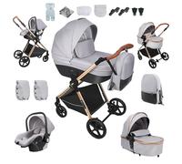 Magic ZC 4 in 1 Pushchair Pram Travel System, Baby Stroller 4 in 1 with Reversible Two Pushing Modes, Newborn Infant Buggy Aluminum Frame, Toddler Carriage One-Click Folding (H2 Light Grey)