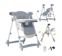 Magic ZC Electric Bluetooth Smart 2-in-1 Dining Mode and Swing Mode Baby Toddler Feeding Dining Chair, Multifunctional Foldable, Convertible with Detachable Double Trays and Wheels (8128 Grey)