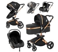 Magic ZC PU Leather 3 in 1 Pushchair Pram Travel System, Baby Stroller 3 in 1 with 360° Rotatable Seat, Newborn Infant Carriage One-Click Folding, Toddler Buggy Aluminum Frame (906 Black)