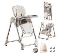 Magic ZC PU Leather Baby High Chair Toddler Feeding Dining Chair with Adjustable Heights and Positions Multifunctional Foldable Convertible with Detachable Double Trays and Wheels (X8121 White)
