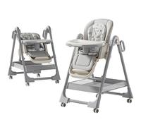 Magic ZC PU Leather Baby High Chair Toddler Feeding Dining Chair with Adjustable Heights and Positions Multifunctional Foldable Convertible with Detachable Double Trays and Wheels (X8122 Grey)