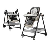 Magic ZC PU Leather Baby High Chair Toddler Feeding Dining Chair with Adjustable Heights and Positions Multifunctional Foldable Convertible with Detachable Double Trays and Wheels (X8122 Deep Grey)