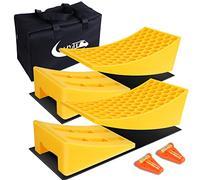 Magic4U Camper Leveler 2 Pack - RV Caravan Leveling Ramp Blocks, Includes 2 Mini Level T Shape,Two Curved Levelers, Two Chocks, and Two Rubber Grip Mats, Heavy Duty