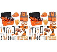 Magic4U Kids Tool Set,49PCS Toddler Tool Box with Electronic Toy Drill,Tape Measure,12 Tool Equipment,Pretend Play Construction Costume with Safety Vest Hat,toy tool set for Kids Age 3-8 (Pack of 2)