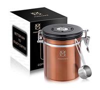 MAGICAFÉ Coffee Container Vacuum Sealed - with Co2 Valve Airtight Beans Grounds Storage Coffee Canister with Scoop Medium Copper 16oz