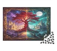Magical Ancient Tree 1000 Piece Jigsaw Puzzle Paper for Adults Fantasy Night Castle Scene Focus Leisure Home Decor 38x26cm/1000pcs