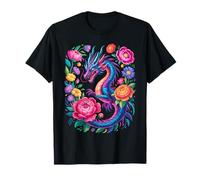 Magical and Funny Dragon Lover Floral T-Shirt