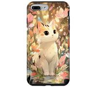 Magical Anime Cat with Big Eyes in Floral Fantasy Scene Case for iPhone 7 Plus/8 Plus