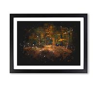Magical Autumn Forest In Germany Paint Splash Modern Art Framed Wall Art Print, Ready to Hang Picture for Living Room Bedroom Home Office Décor, Black A3 (46 x 34 cm)
