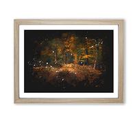 Magical Autumn Forest In Germany Paint Splash Modern Art Framed Wall Art Print, Ready to Hang Picture for Living Room Bedroom Home Office Décor, Oak A3 (46 x 34 cm)