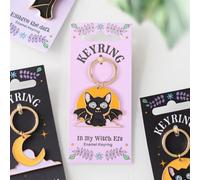 Magical Bat Cat & Moon Enamel Keyring - Witches & Cat Lovers Gift