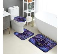 Magical Bathroom Mat Sets 3 Piece, Enchanted Wisteria Floral Absorbent Non Slip Toilet Rugs U Shaped Washable, Dreamy Night Quick Dry Flannel Bathroom Rug Set