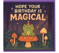 Magical Birthday Card - Cute Frog on Toadstool in Enchanted Woodland, 'Hope Your Birthday Is Magical'