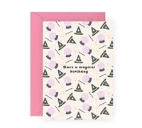 Magical Birthday Card - Wizard Theme with Crystal Balls and Stars - Cute & Fun Birthday Greeting for Friends, Kids, Family, Him, Her - Comes with Fun Stickers