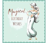 Magical Birthday Wishes Greeting Card, Illustrated Design, Mint Green and Rose Gold. Jasmine Aladdin Greeting Card