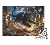 Magical Black Cat 1000 Piece Jigsaw Puzzle for Adults | 38x26cm Cardboard pieces, home leisure, detailed magical cat image, gift for puzzle fans