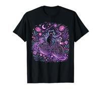 Magical Black Cat Bicycle Moonlit Floral Night Fantasy Art Value Graphic T-Shirt