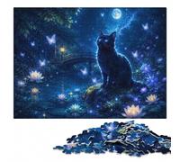 Magical Black Cat in a Lotus Pond Jigsaw Puzzle for Adults, 1000 Pieces | Clear image details - a clear section-by-section approach at home.