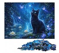 Magical Black Cat in a Lotus Pond Jigsaw Puzzle for Adults, 300 Pieces | Puzzle for Adults - fresh-start puzzle gift with activity for family time.