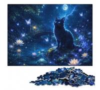 Magical Black Cat in a Lotus Pond Jigsaw Puzzle for Adults, 300 Pieces | Section-by-section building - easier piece organisation on weekends.
