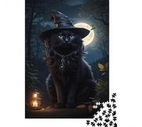 Magical Black Cat with Witch Hat 1000 Piece Puzzle for Adults Relaxing Gift, 38x26cm/1000pcs