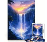 Magical Blue Waterfall Sunset for Adults 1000 Piece Jigsaw Puzzle Serene Game Perfect Connection Pattern Build Birthday Surprise (38x52cm)