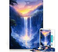 Magical Blue Waterfall Sunset for Adults 1000 Piece Jigsaw Puzzle Serene Game Perfect Connection Pattern Build Birthday Surprise (38x52cm)