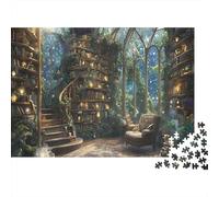 Magical Book Library Recycled Cardboard Jigsaw Puzzle Forest Stairs Decoration 1000 Piece for Adults Classic Educational Games 38x26cm/1000pcs