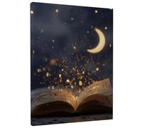 Magical Book Wall Art, Dark Blue Moonlight Abstract Canvas Prints, Enchanting Home Decor for Living Room, Bedroom, Study, Inspirational Art 8x12 Inch