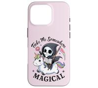 Magical Bookworm Grim Reaper Riding Rainbow Unicorn Case for iPhone 16 Pro