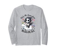 Magical Bookworm Grim Reaper Riding Rainbow Unicorn Long Sleeve T-Shirt