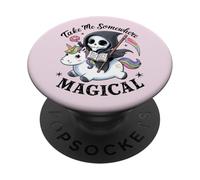 Magical Bookworm Grim Reaper Riding Rainbow Unicorn PopSockets Adhesive PopGrip