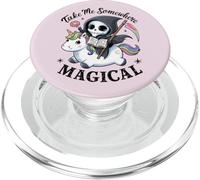 Magical Bookworm Grim Reaper Riding Rainbow Unicorn PopSockets PopGrip for MagSafe