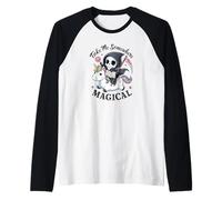 Magical Bookworm Grim Reaper Riding Rainbow Unicorn Raglan Baseball Tee
