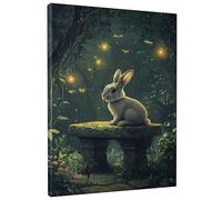Magical Bunny Canvas Wall Art, Soft Grey Rabbit Illustration, Enchanted Forest for Spring, Fairy Tale Theme for Living Room, Bedroom, Unframed 12x16 Inch