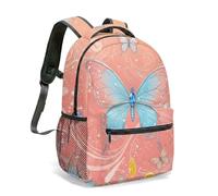 Magical Butterfly Crescent Moon Print Backpack 16 Inch Gradient Cosmic Stars Crystals Mystical Floral Night Sky Daypack (05)