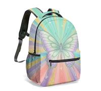 Magical Butterfly Crescent Moon Print Backpack 16 Inch Gradient Cosmic Stars Crystals Mystical Floral Night Sky Daypack (03)