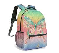 Magical Butterfly Crescent Moon Print Backpack 16 Inch Gradient Cosmic Stars Crystals Mystical Floral Night Sky Daypack (06)