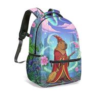 Magical Capybara Wizardry 16 Inch Full Print Rucksack - Whimsical Fantasy Art Graphic Backpack for School Kids Adults (09)
