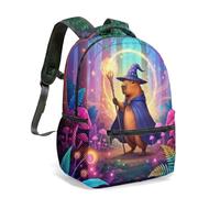 Magical Capybara Wizardry 16 Inch Full Print Rucksack - Whimsical Fantasy Art Graphic Backpack for School Kids Adults (04)