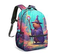Magical Capybara Wizardry 16 Inch Full Print Rucksack - Whimsical Fantasy Art Graphic Backpack for School Kids Adults (03)