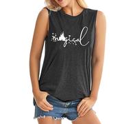 Magical Castle Tank Top Women Magic Kingdom Sleeveless Tee Shirts Cute Graphic Holiday Vest Summer Vacation Top, T208-darkgrey, L